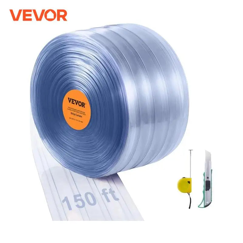VEVOR 150ft Clear Strip Curtain Ribbed Plastic Durable Door Strips PVC Bulk Roll for Warehouses Factories, Supermarkets