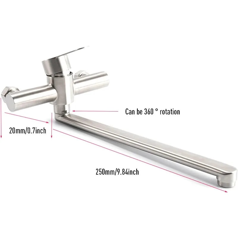 Wall Kitchen Tap 360° Rotating Stainless Steel Wall Hot Cold Mixer Single-handed Mixer Sink Rotating Arm of 25cm Long Filter