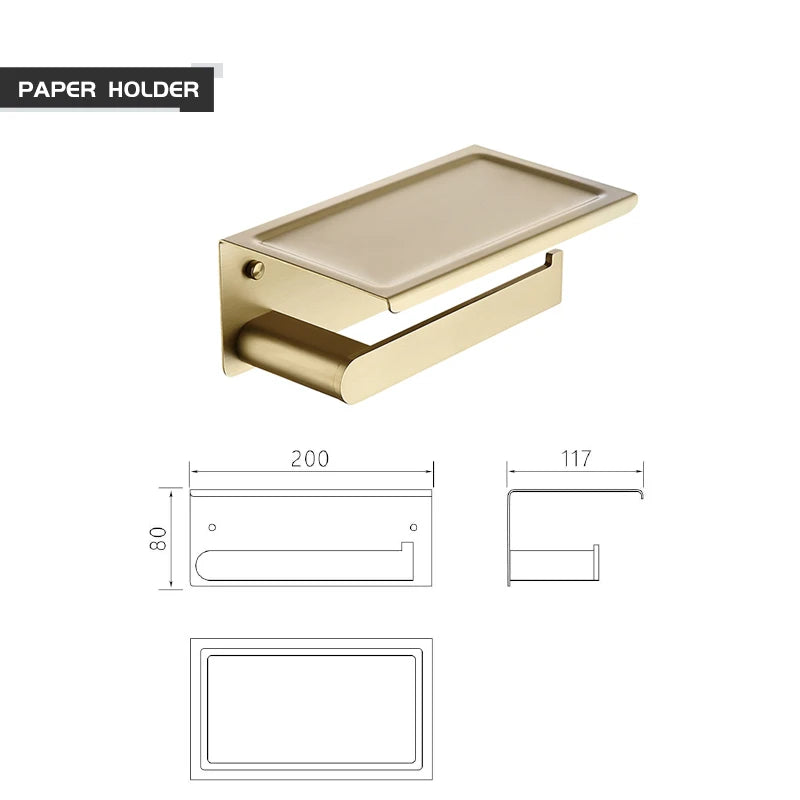 Bathroom Accessories Hardware Set Brushed Gold Robe Hook Towel Rail Bar Rack Toilet Brush Tissue Paper Holder Soap Dish Shelf