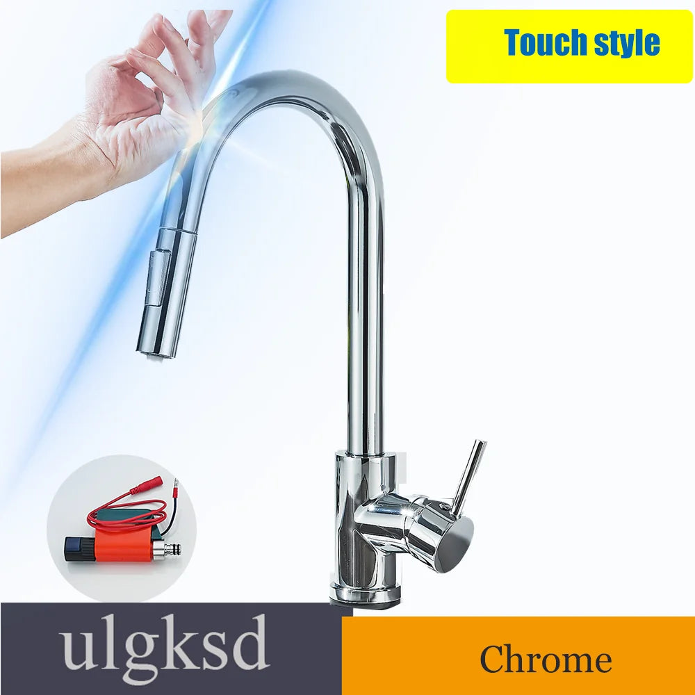 ULGKSD Sensor Kitchen Faucet Stainless Steel Touch Control Mixer Tap Hot and Cold Water Single Handle Sink Sensitive Sink Faucet
