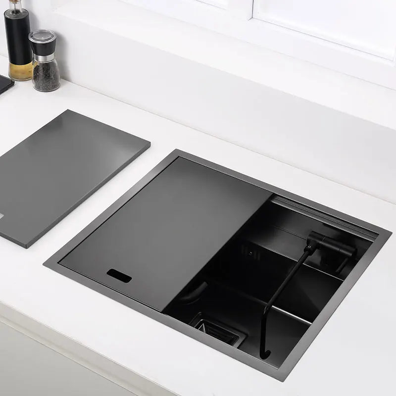 Hidden Kitchen sink Stainless Steel Bar Single bowl small sink With lid Open kitchen sinks Mini balcony Matt Black sink