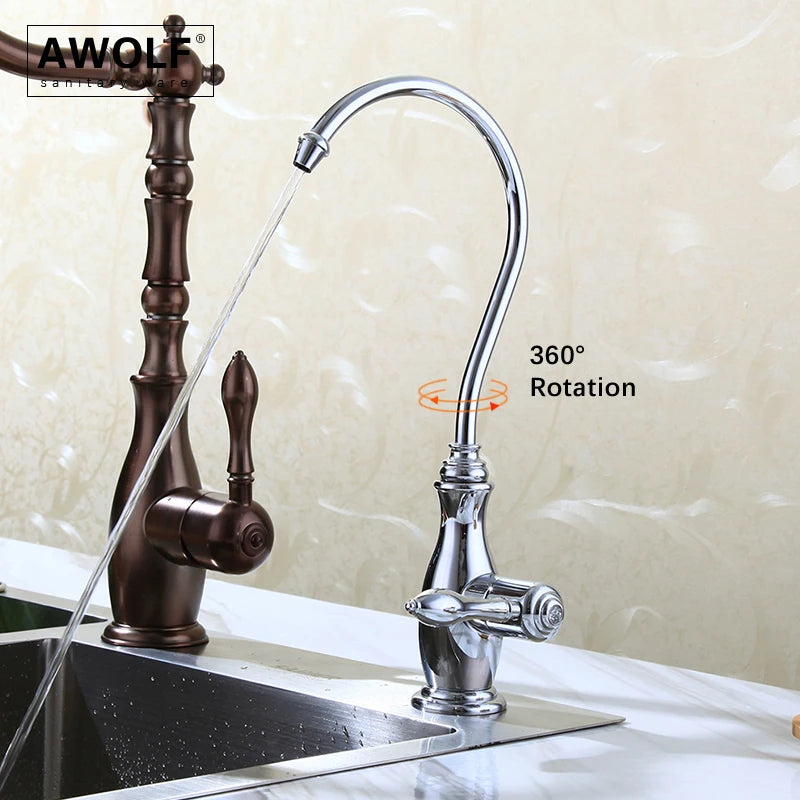 Awolf Kitchen Purifier Direct Drinking Faucet Solid Brass Kitchen Sink Tap for Cold Water Brushed Bronze Chrome / Gold WF010