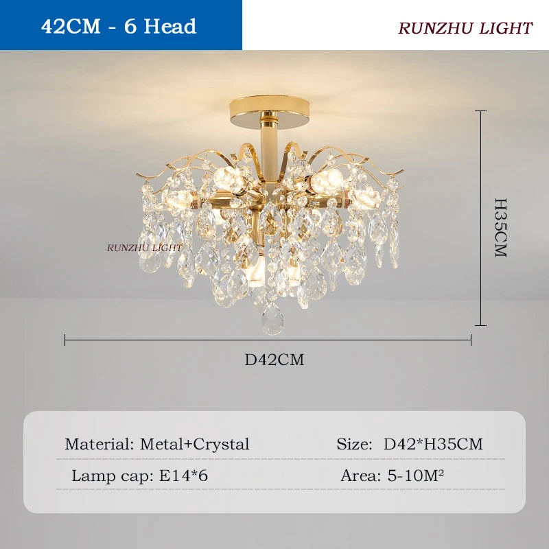 Light Luxury Crystal Living Room Lamp French Net Red Ceiling Lamp Master Bedroom Room Lamp Creative Restaurant Lamp LED Lamp