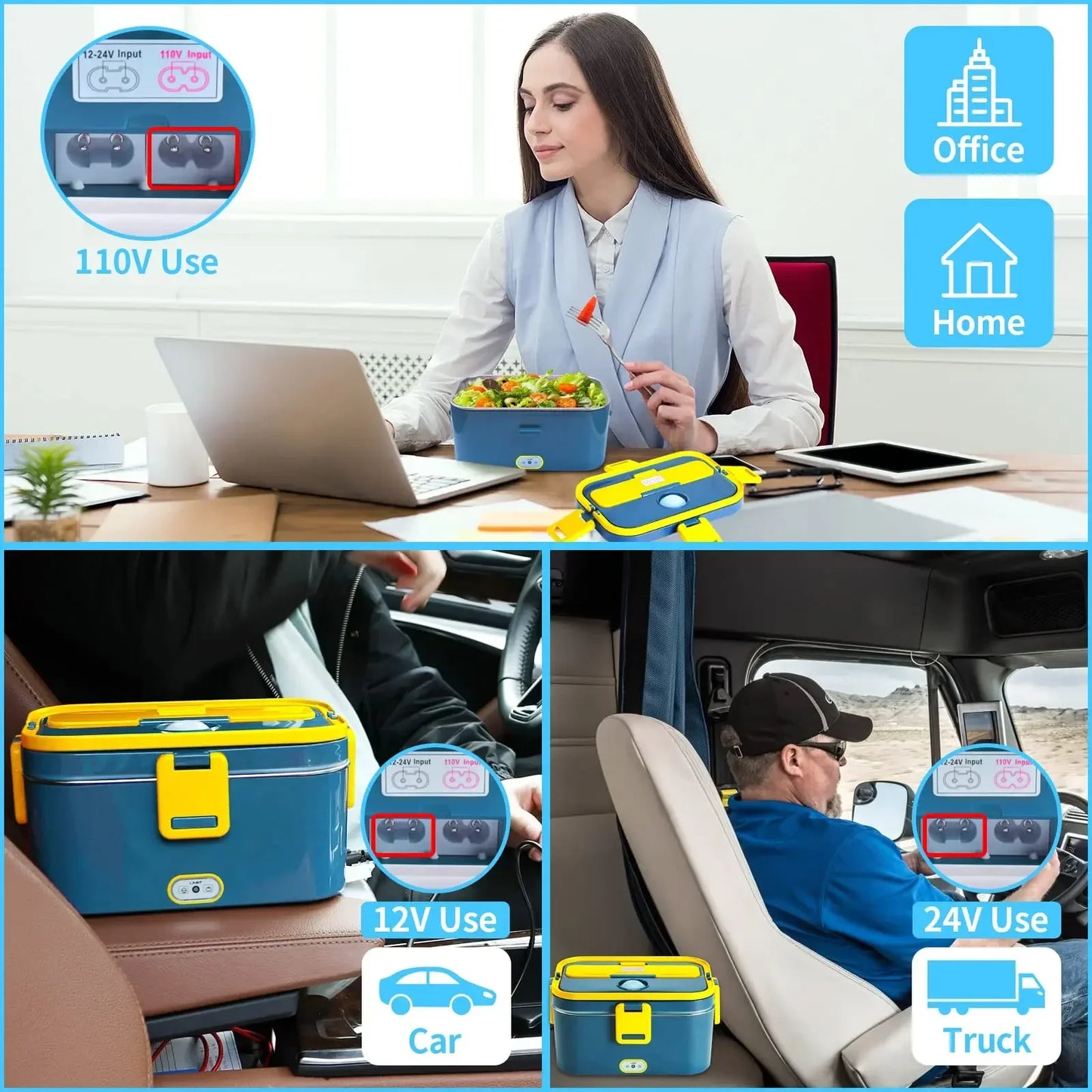 1.8L Electric Lunch Box 60W Food Heated 12V-24V 2-In-1 Portable Food Warmer Heater for Car/Truck/Home Self in-car Heating Box