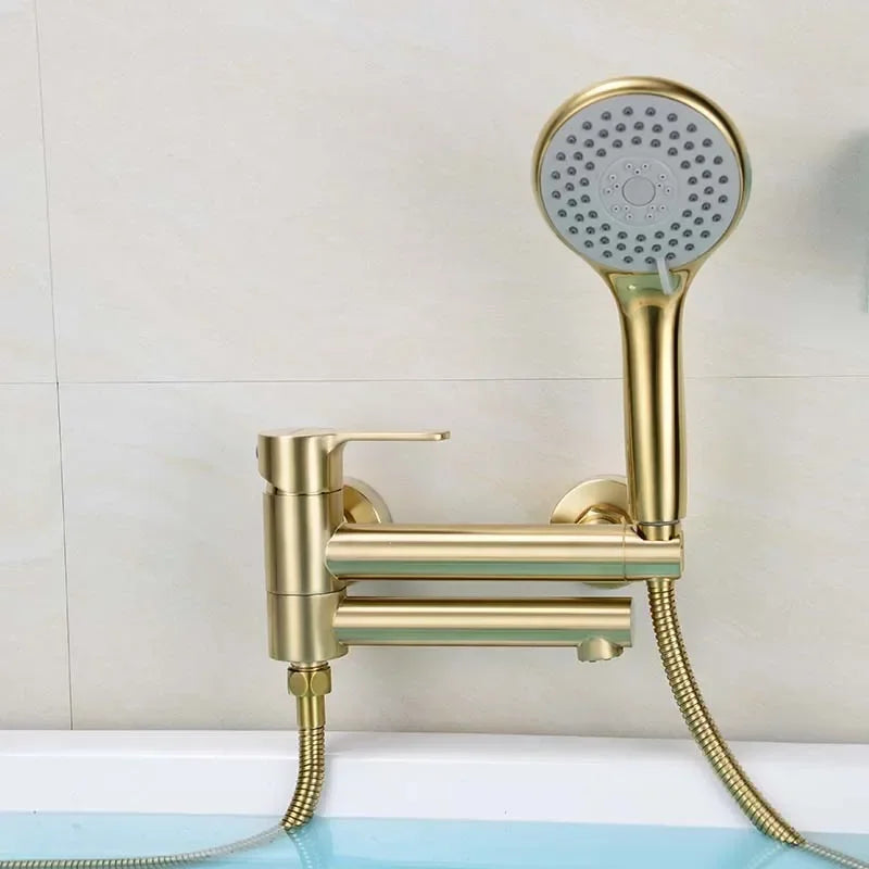 Bathtub Shower Set Wall Mounted Brushed Gold Rotatable ,Bidet Faucet  Bathroom Bath & Shower Mixer Tap Brass
