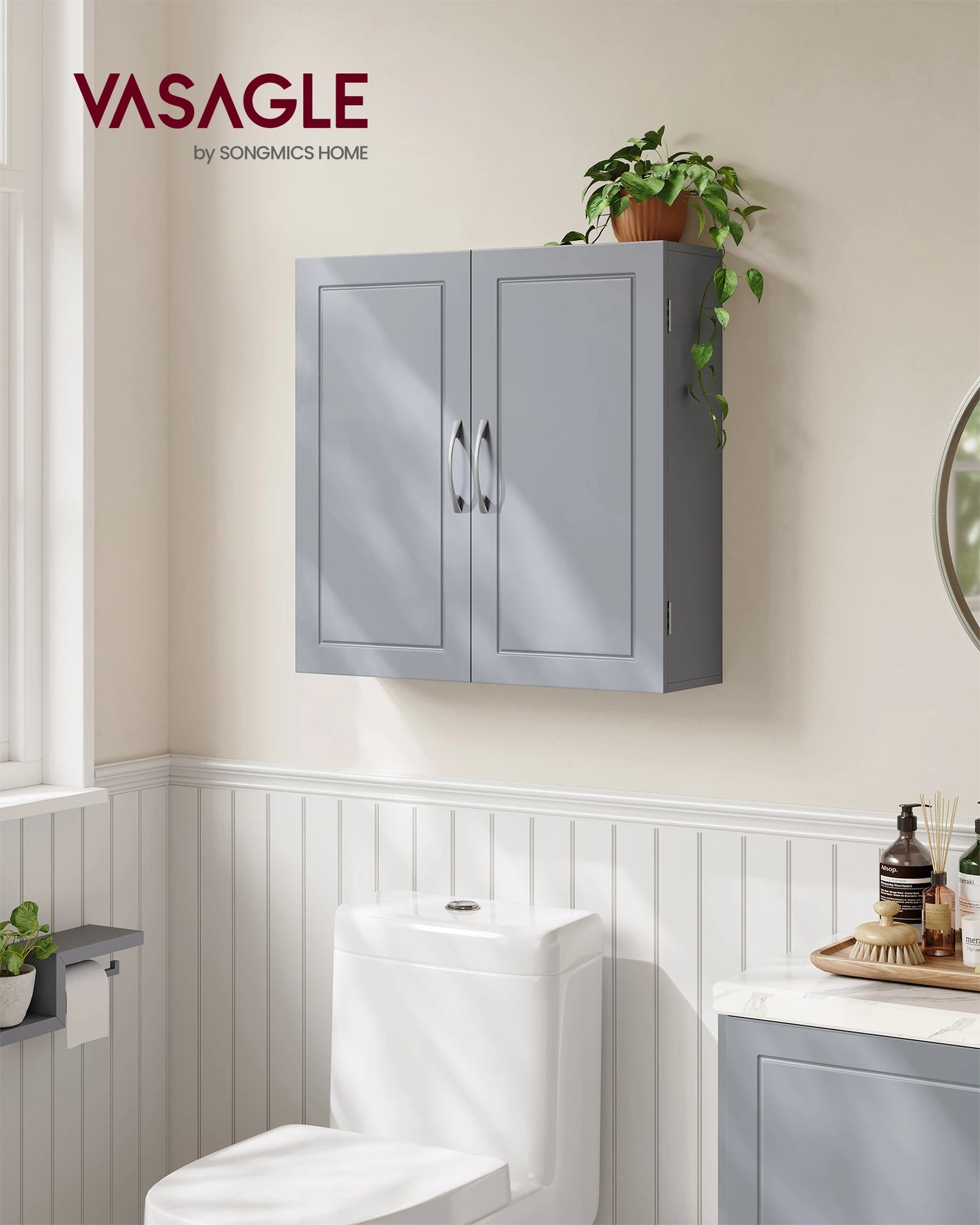 VASAGLE Bathroom Wall Cabinet with Adjustable Shelves 18 x 60 x 60 cm