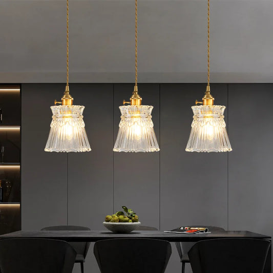Vintage Noridc Stripe Glass Pendant Lamp Dining Room Kitchen Retro Pendant Lights Bedroom Bedside Decor Hanging Light