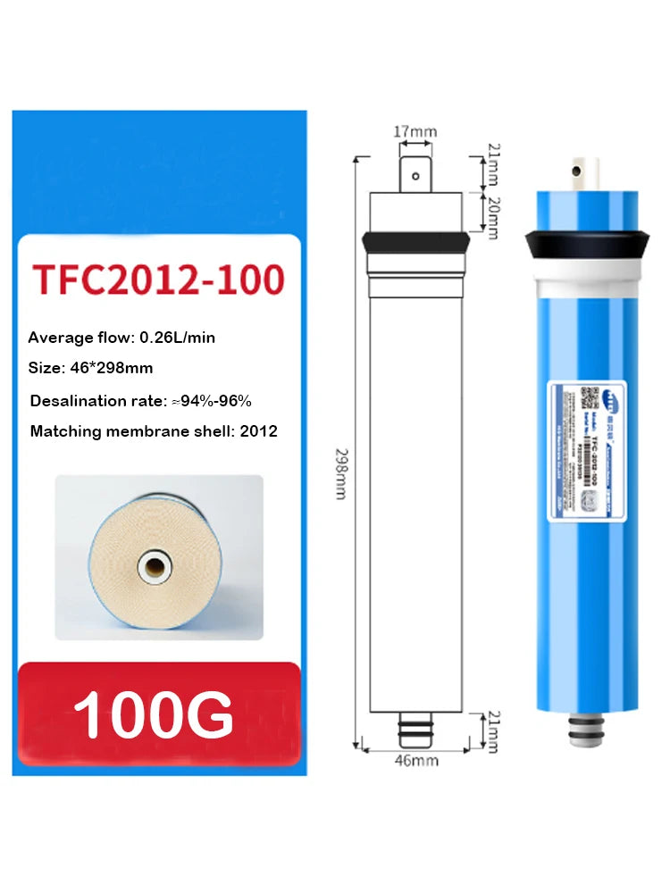 50G/75G/100G/150G Home Kitchen Reverse Osmosis RO Membrane Replacement Water System Filter Purifier Water Drinking Treatment