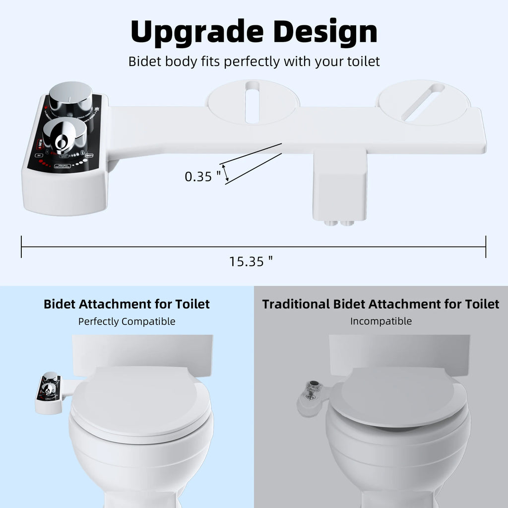 Bidet Attachment for Toilet, Hot and Cold Water Spray Non-Electric Dual Nozzle for Frontal & Rear Wash Adjustable Water Pressure