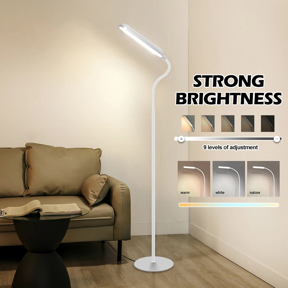 Modern LED Floor Lamp For Living Room Adjustable Gooseneck Work Light Remote Dimmable Indoor Standing Reading Light