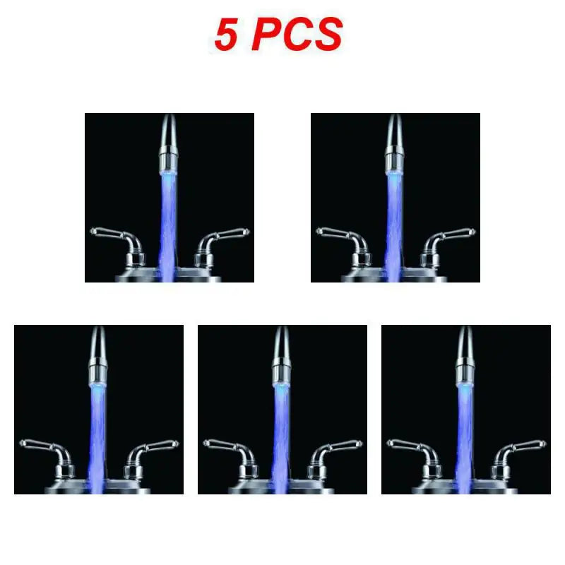 1~5PCS Luminous Light-up LED Water Faucet Shower Tap Basin Water Nozzle Bathroom Kitchen Heater Faucets thermostat Blue 3Color 7