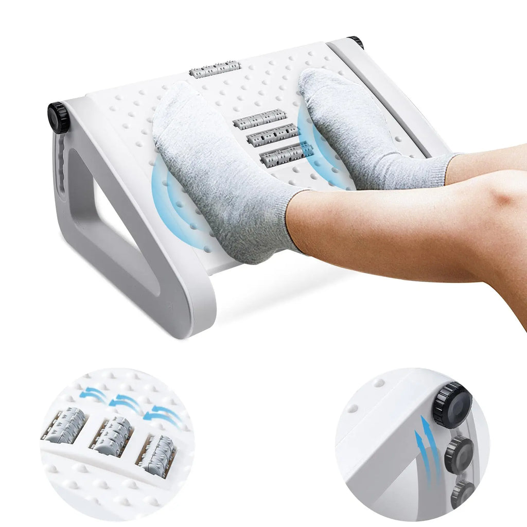 Foot Rest for Under Desk at Work Ergonomic 6 Heights Adjustable Footrest with Massage Roller Portable Under Desk Foot Stool