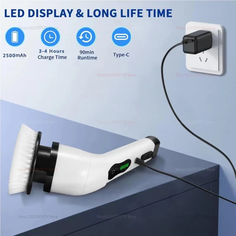 Electric Cleaning Brush 2 Gear Cordless Rotary Floor Scrubber Wireless 360 Degree Adjustable Handle Home Deep Cleaning Tool