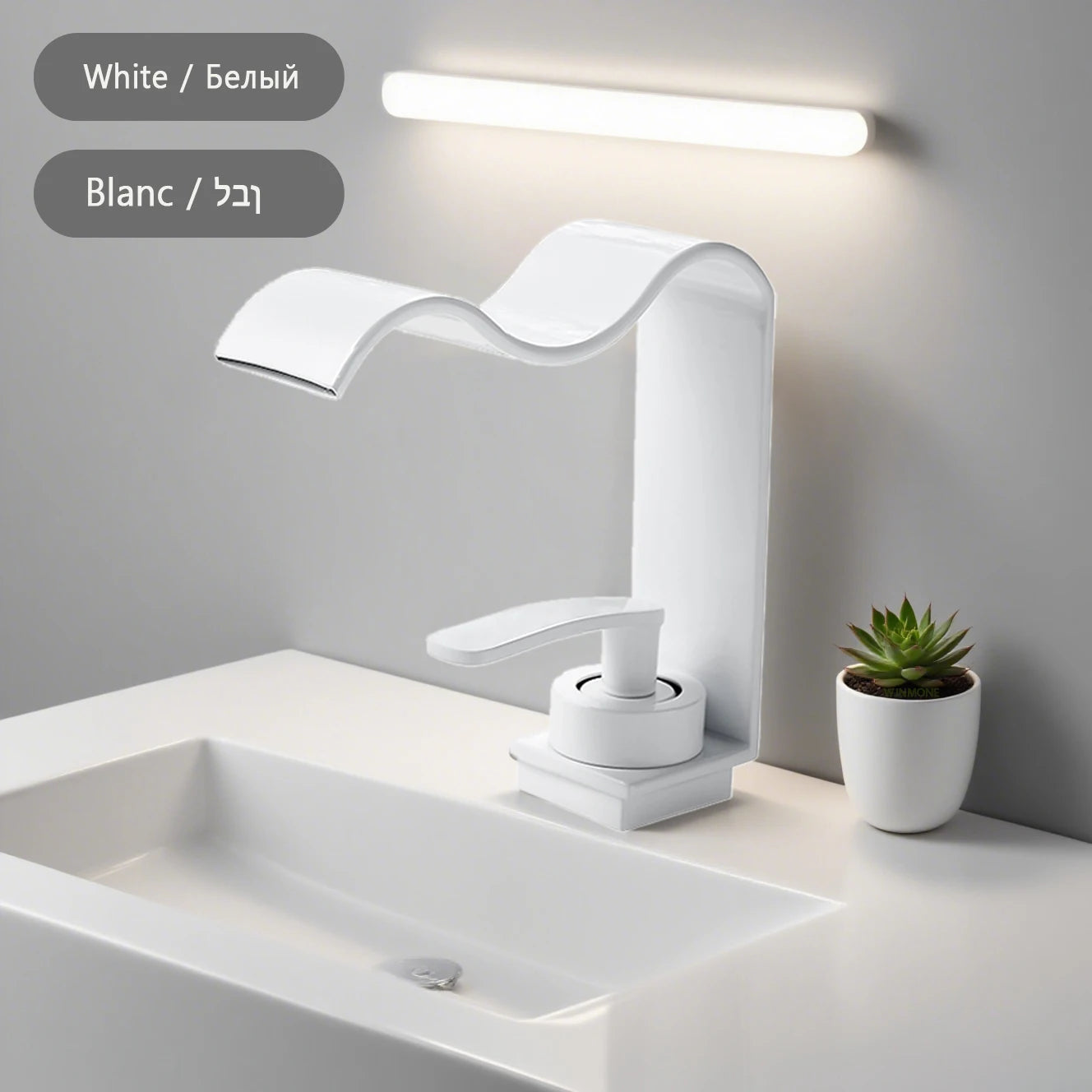 Luxury Brushed Gold Bathroom Sink Faucet Deck Mounted Hot Cold Brass Mixer Waterfall Basin Faucets Lavatory Washbasin Water Tap