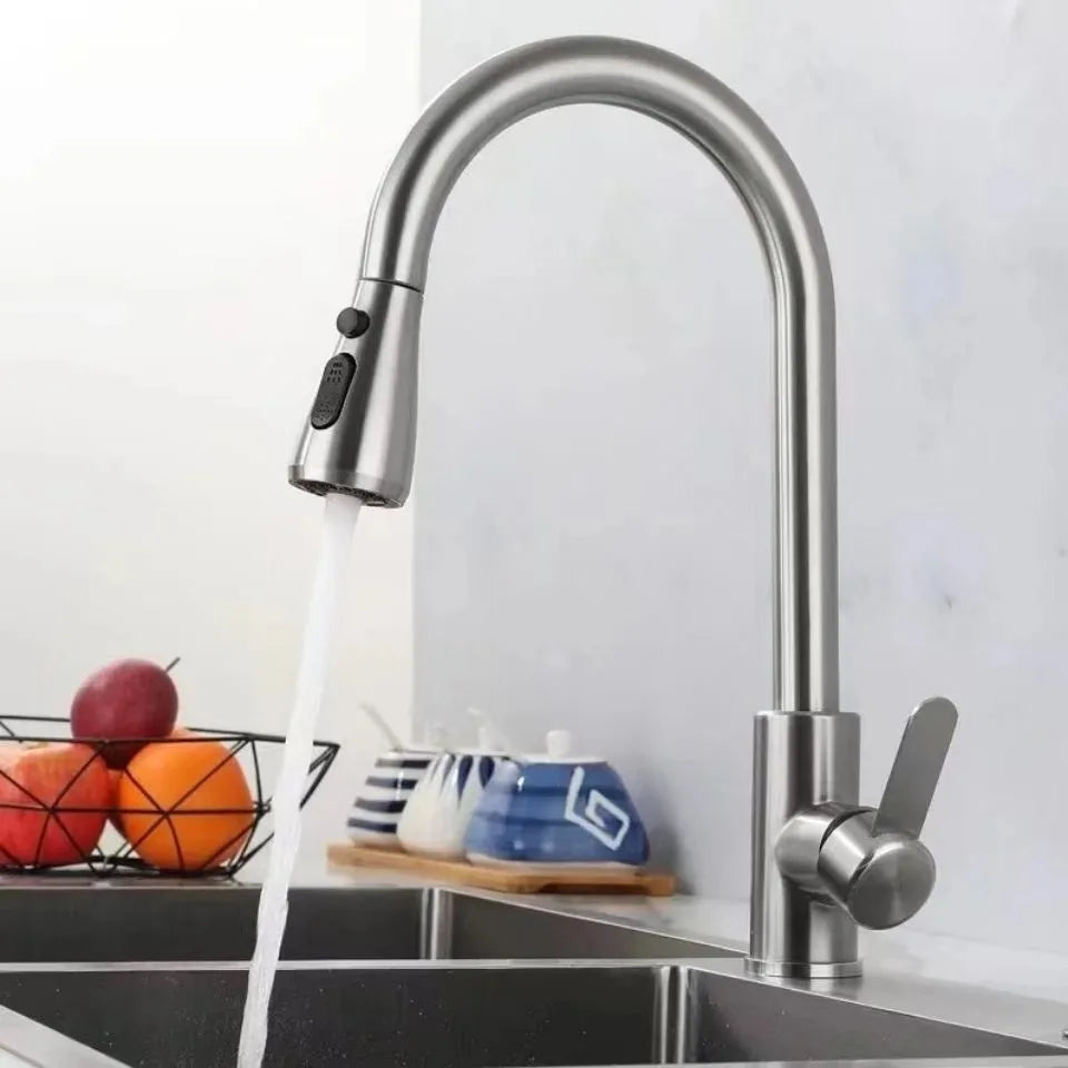 304 stainless steel Kitchen Faucet Single Hole Pull Out Spout Kitchen Sink Mixer Tap Stream Sprayer Head 360 Rotation Fauce