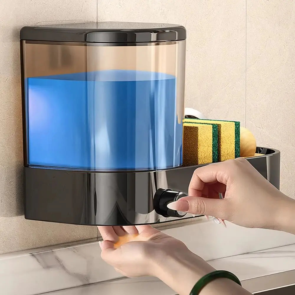 with Drain Tray Wall Mounted Soap Dispenser with Sponges Holder Hand Press Dishwashing Liquid Holder Space Saving