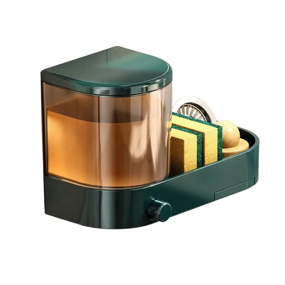 with Drain Tray Wall Mounted Soap Dispenser with Sponges Holder Hand Press Dishwashing Liquid Holder Space Saving