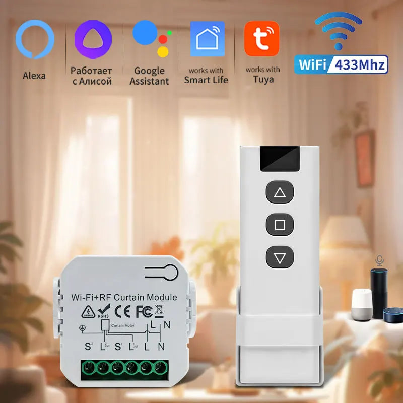 Tuya WiFi Smart Curtain Switch Blind Rolling Shutter RF433MHz Remote Control For Smart Life App Support Google Home Alexa