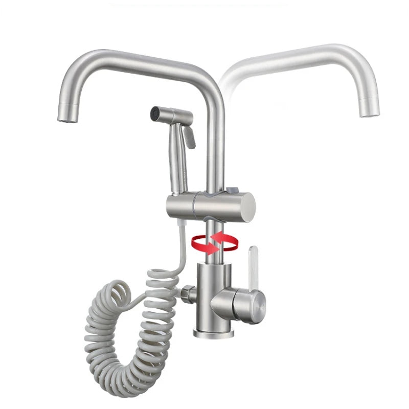 Kitchen Sink Faucet with Side Sprayer Hot Cold Water Mixer Tap Rotatable Faucets Dual Mode Stream Sprayer Head for Wash Dishes