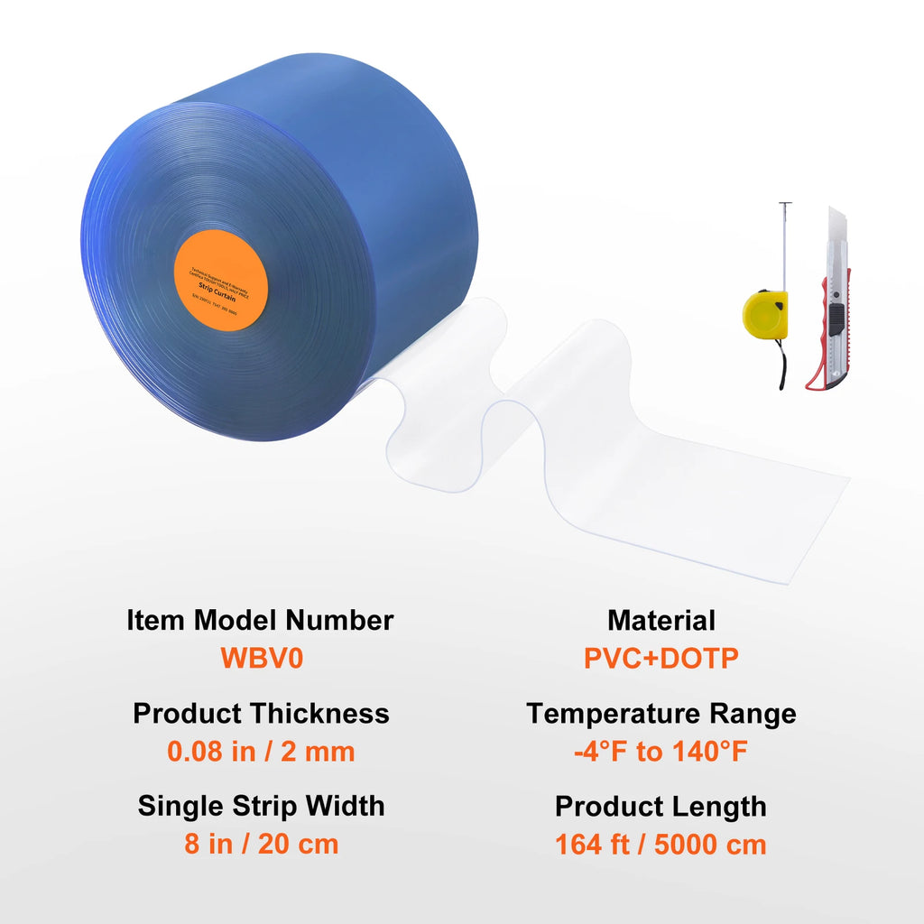 SucceBuy PVC Soft Door Curtain Transparent Insulation Strip Hanging Curtain Windproof Sliding for Window Warehouse Screen