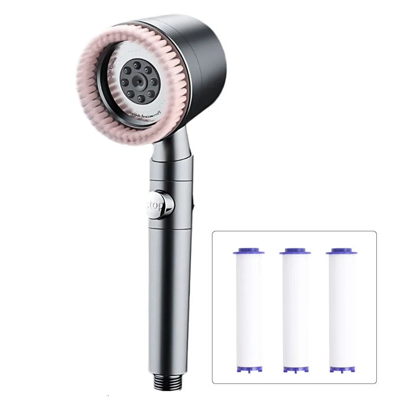 5 Modes Handheld Filter Shower Head Turbocharged High Pressure Spa Nozzle with One Key Stop Scratch Resistant Water Saving