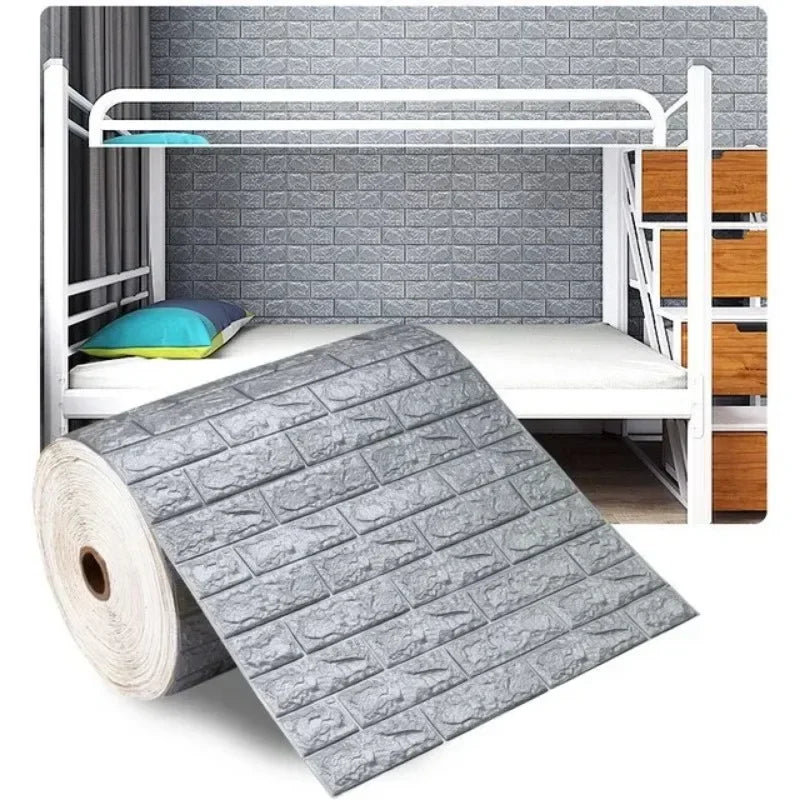 70cm*1/2/5/10m Brick DIY Wallpaper Foam Panels 3D Wall Stickers Self-adhesive Home Decor Living Room Kitchen Decor
