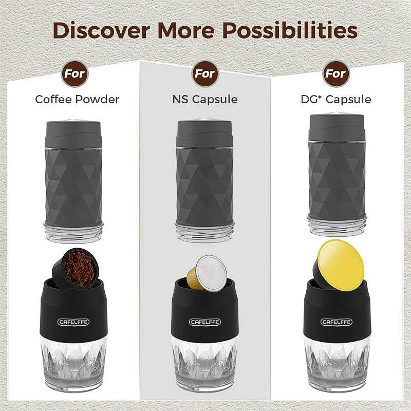 Cafelffe Portable Coffee Machine Manual Espresso Maker For Capsule & Ground Milk Froth Hand Press Brewer hiking Travel Gif 4In1