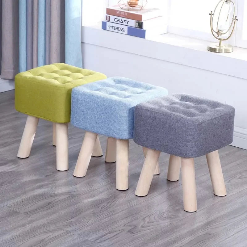 Elastic Foot Rest Stool Solid Wood Square Ottoman for Changing Shoes Small Sofa Bench Hallway Furniture Home Decoration