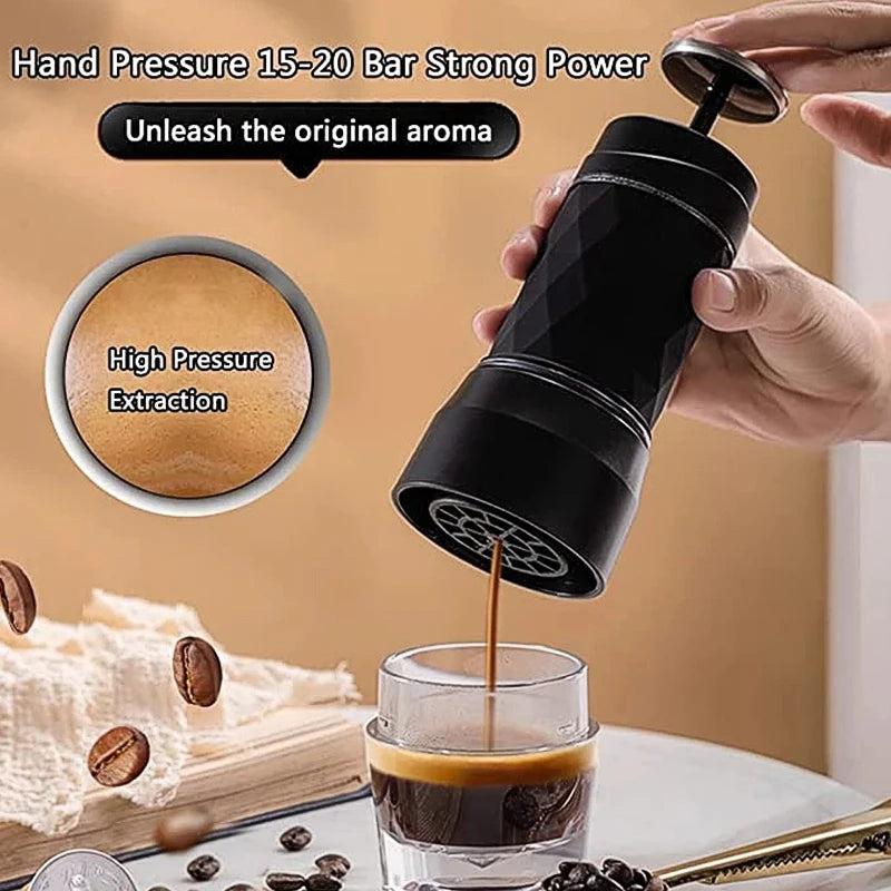 Cafelffe Portable Coffee Machine Manual Espresso Maker For Capsule & Ground Milk Froth Hand Press Brewer hiking Travel Gif 4In1