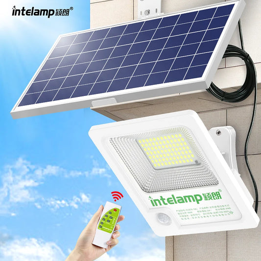 INTELAMP Solar Motion Sensor Floodlight with Remote Control, High Brightness 2500lm, 18000mAh, Suitable for Various Scenarios