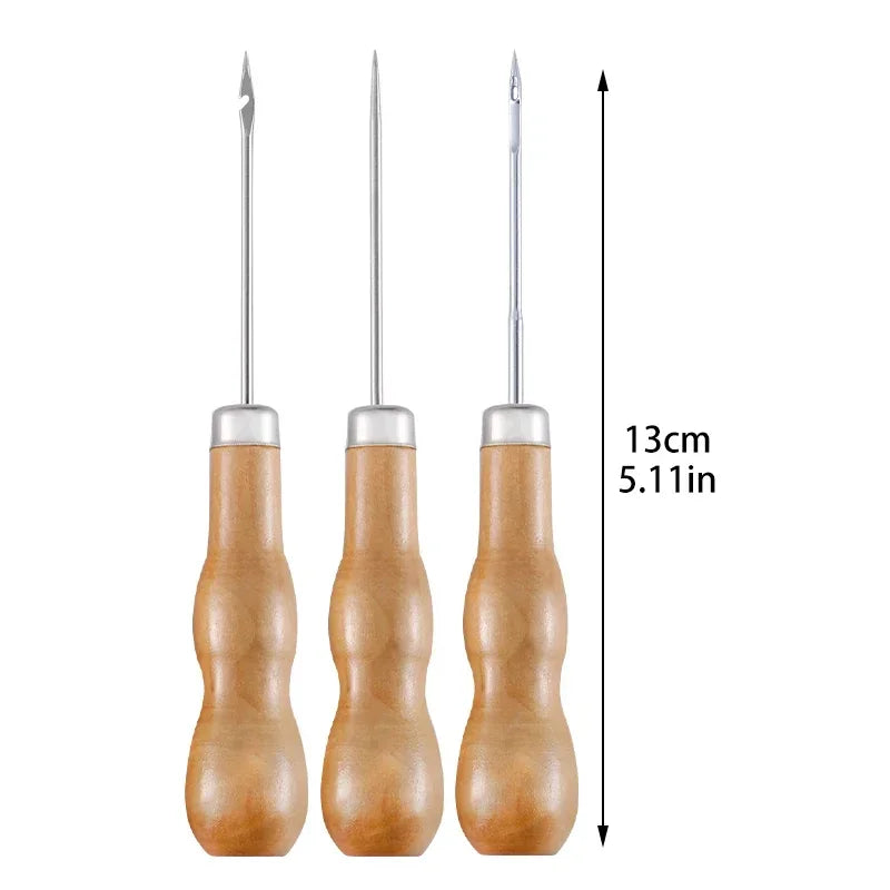 Wooden Handle Awl Leather Punching Awl Sewing Stitching Tool For DIY Handmade Stitcher Needlework Shoes Bag Repair Tool