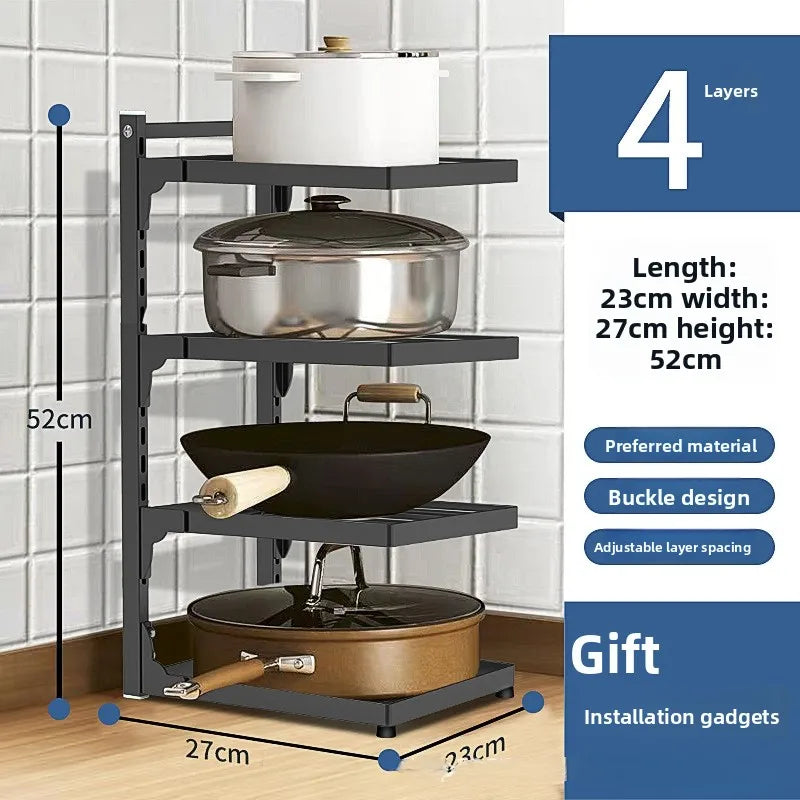 Kitchen under-sink rack for home multi-layer multi-functional pot storage rack stove cabinet adjustable pot rack