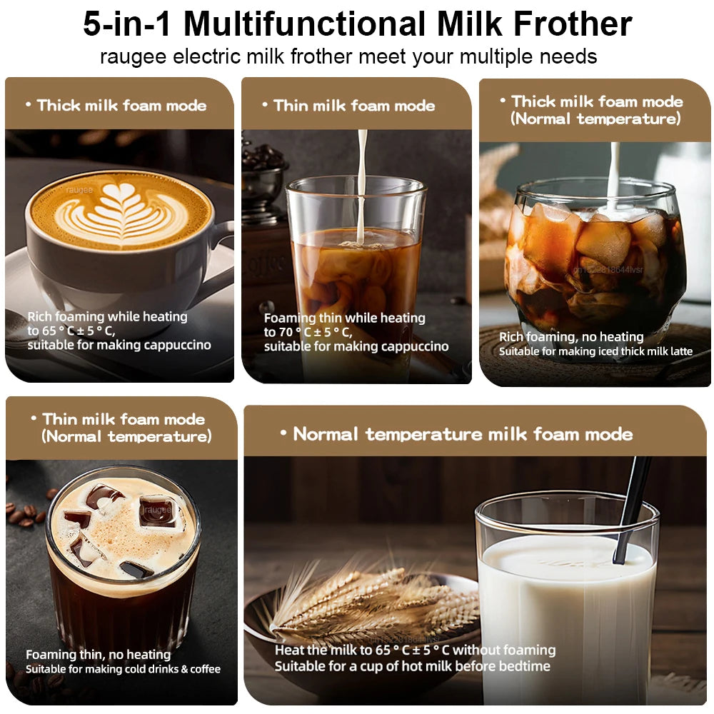 Electric Milk Frother Milk Foam Machine Automatic Milk Foamer for Coffee Cappuccino Latte Milk 5 in 1 Hot and Cold Milk Frother