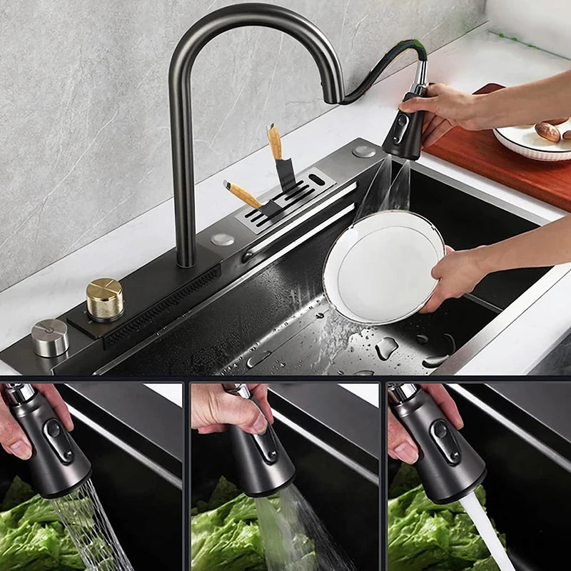 Nano Stainless Steel Kitchen Sink Matte Square Kitchen Accessories High-Quality Large Single Bowl Wash Basin Kitchen Faucets
