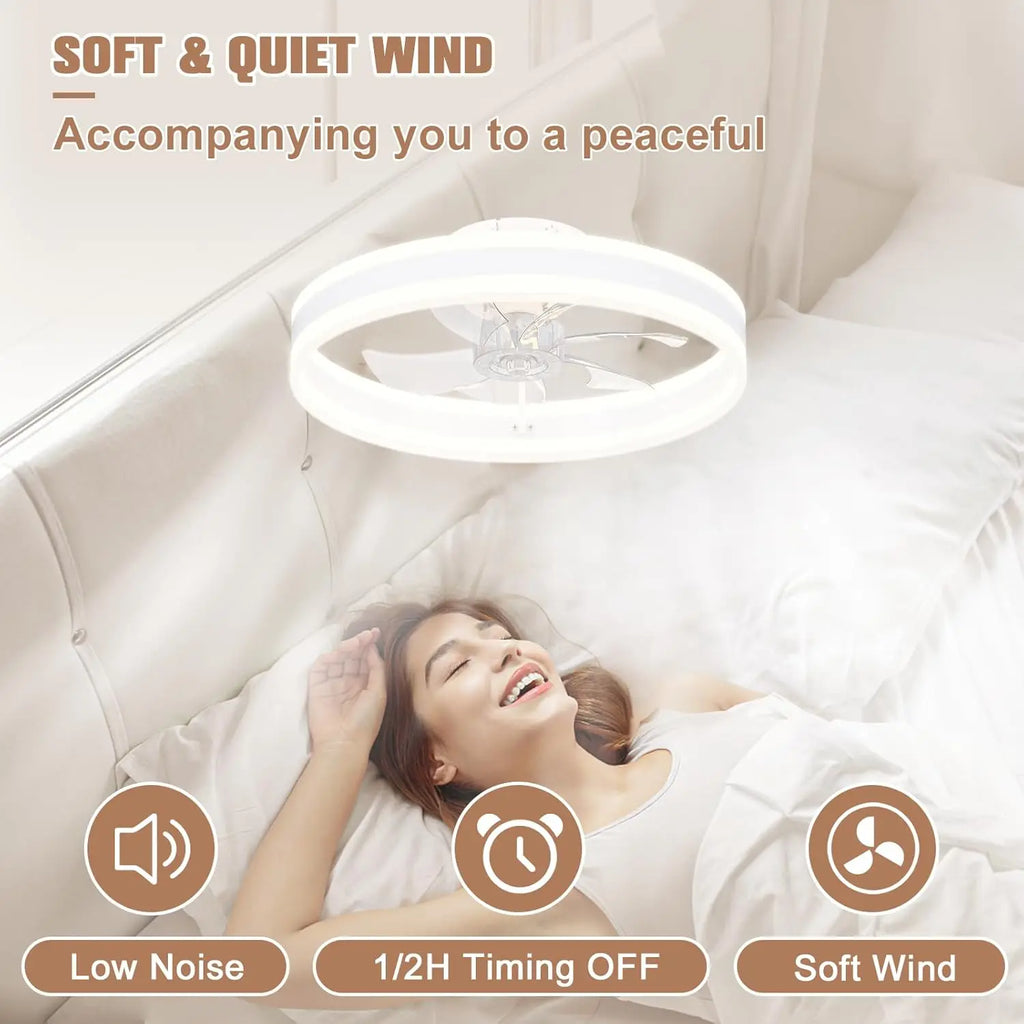 Modern ceiling fan with light and remote control, 15.7 "low-specification ceiling fan, with 6-speed and dimmable LED, APP 3CCT