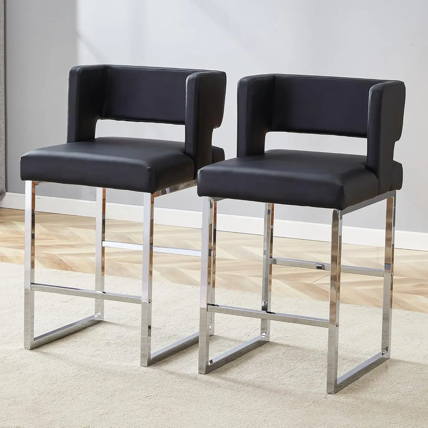 26" H Counter Height Bar Stools Set of 4, Modern Velvet Bar Stools with Square Open Backrest and Gold Metal Frame