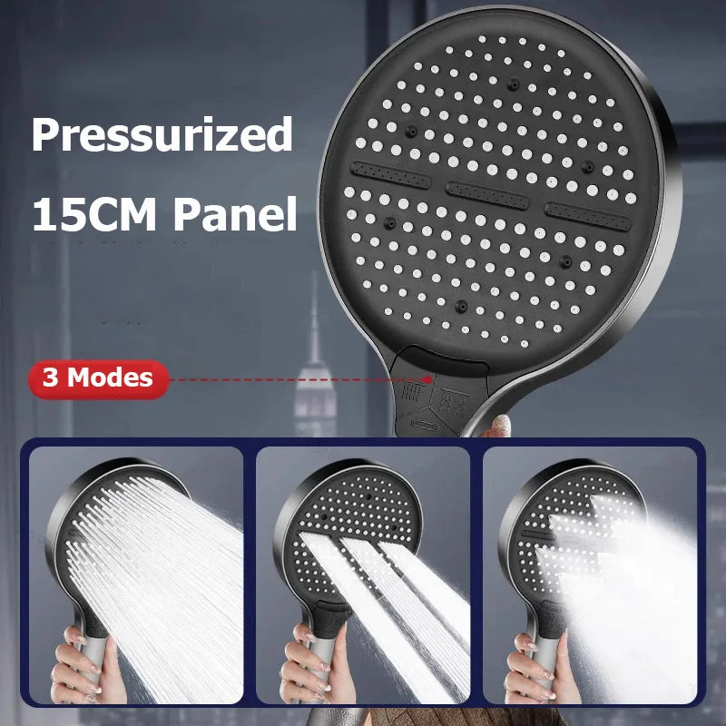 3 Modes Adjustable Shower Head High Pressure Water Saving Nozzles 15CM Big Panel Large Flow Handheld Shower Head for Bathroom