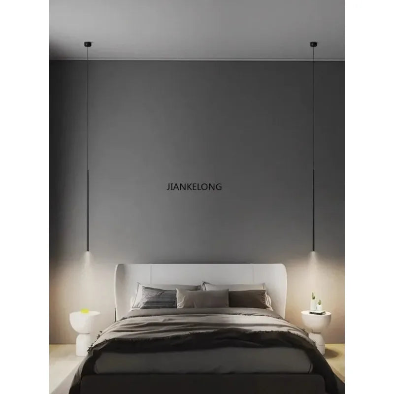 Modern Minimalist LED Longer Pendant Lights For Bedroom Bedside Reading Chandelier Lamps Living Room Bar Coffee Decor Fixtures