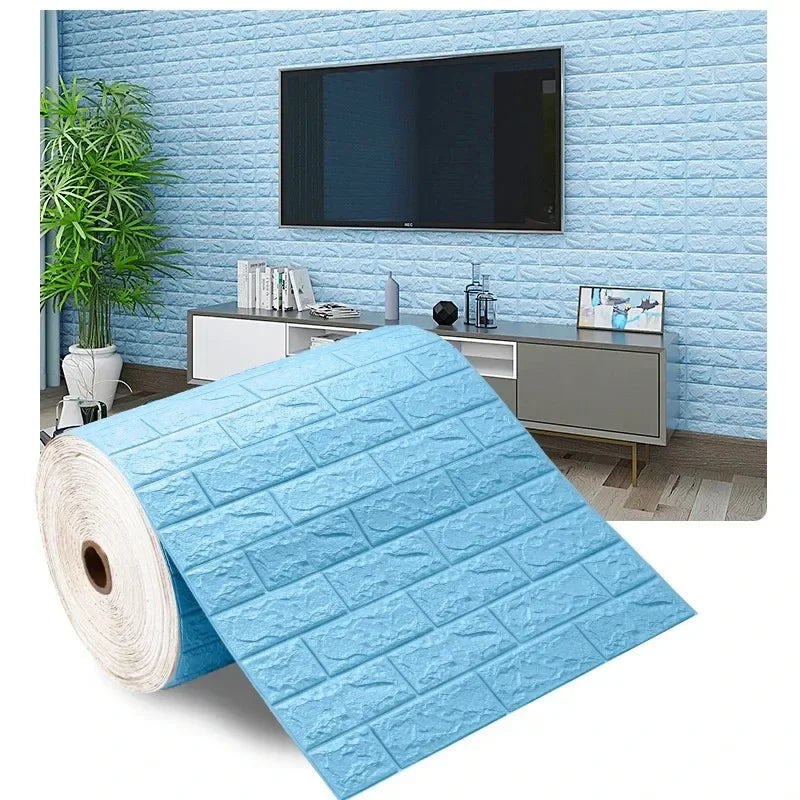 70cm*1/2/5/10m Brick DIY Wallpaper Foam Panels 3D Wall Stickers Self-adhesive Home Decor Living Room Kitchen Decor