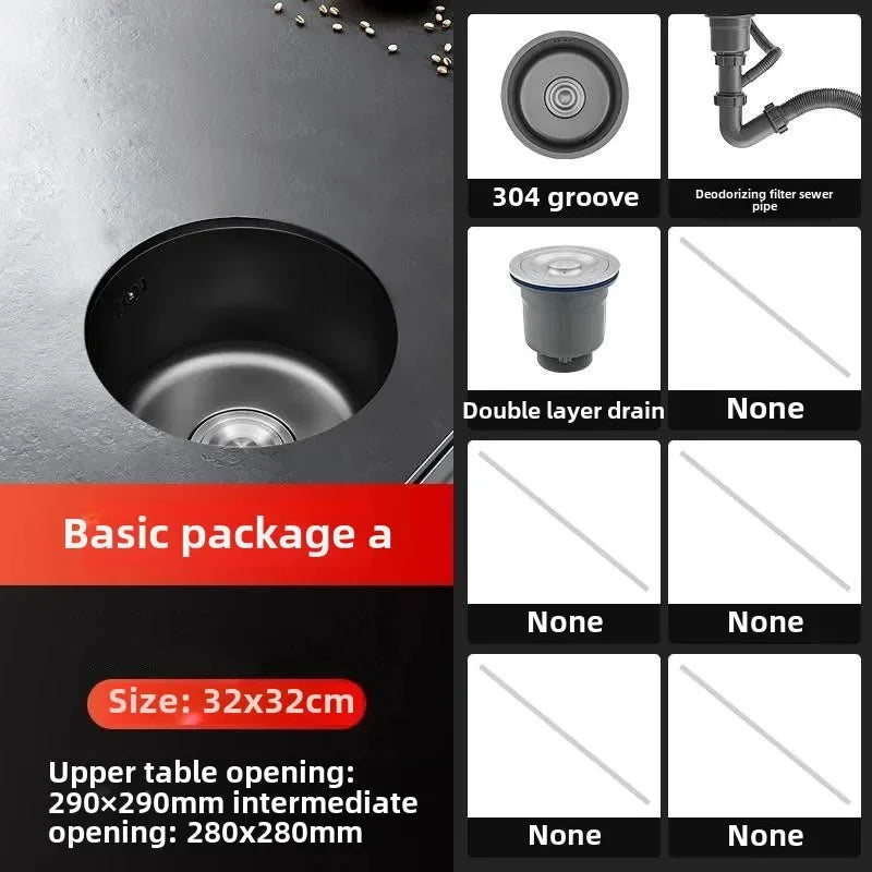 Black Round Bar Sink Nano Stainless Steel Single Basin Small Kitchen Dishwashing and Vegetable Washing Sink kitchen sink cocina