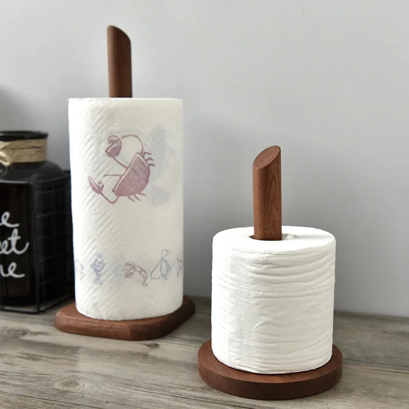 Creative Walnut Tissue Storage Rack Kitchen Vertical Roll Paper Holder Plastic Wrap Shelf Household Storage Ornament Decoration