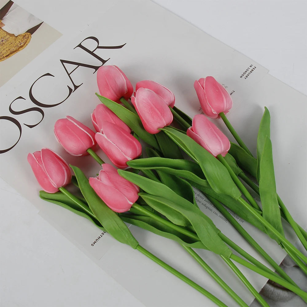 5 PCS Tulips Artificial Flowers Bunch Real Touch Tulip Flowers for Home Wedding Fake Flowers Bridal Bouquet Decoration