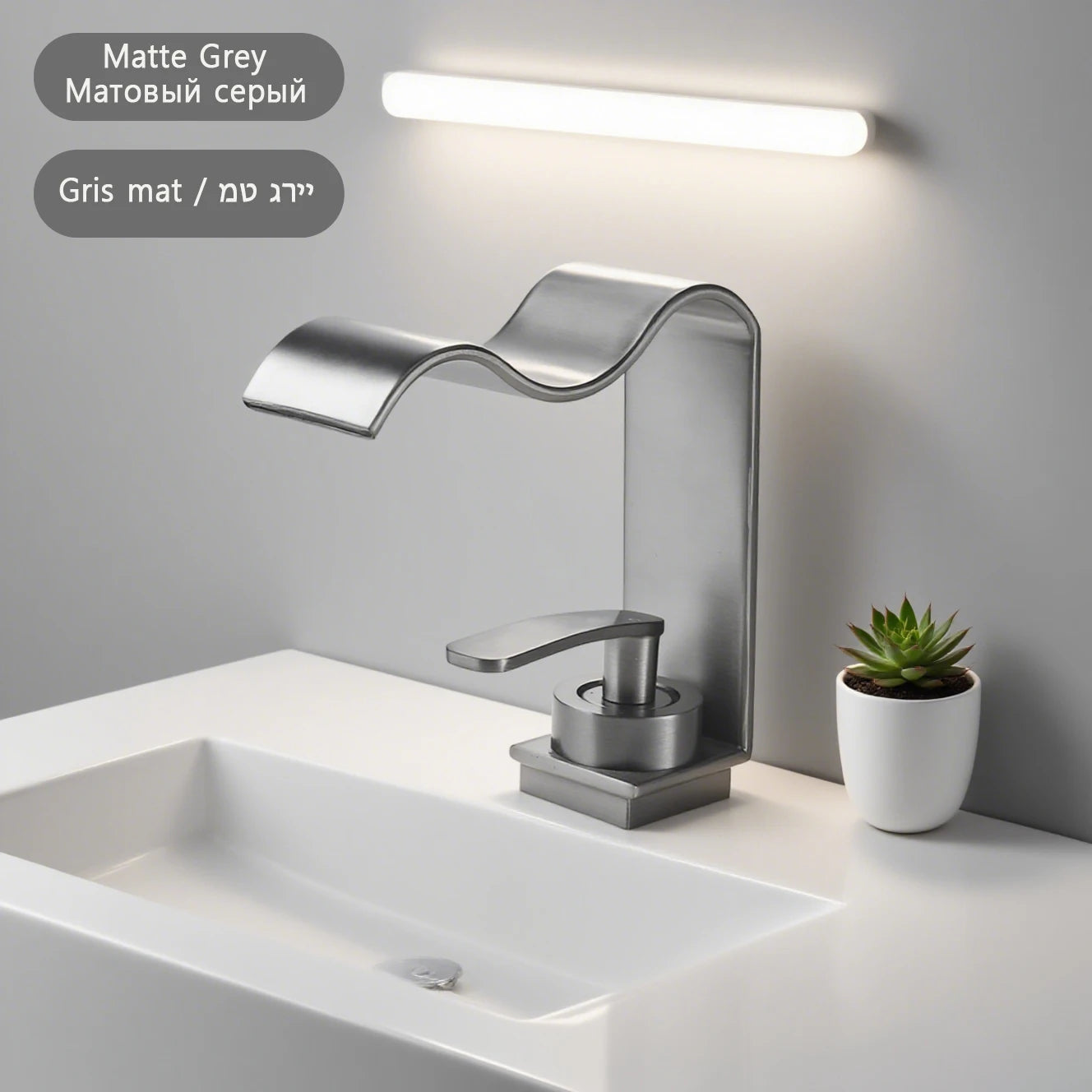 Luxury Brushed Gold Bathroom Sink Faucet Deck Mounted Hot Cold Brass Mixer Waterfall Basin Faucets Lavatory Washbasin Water Tap