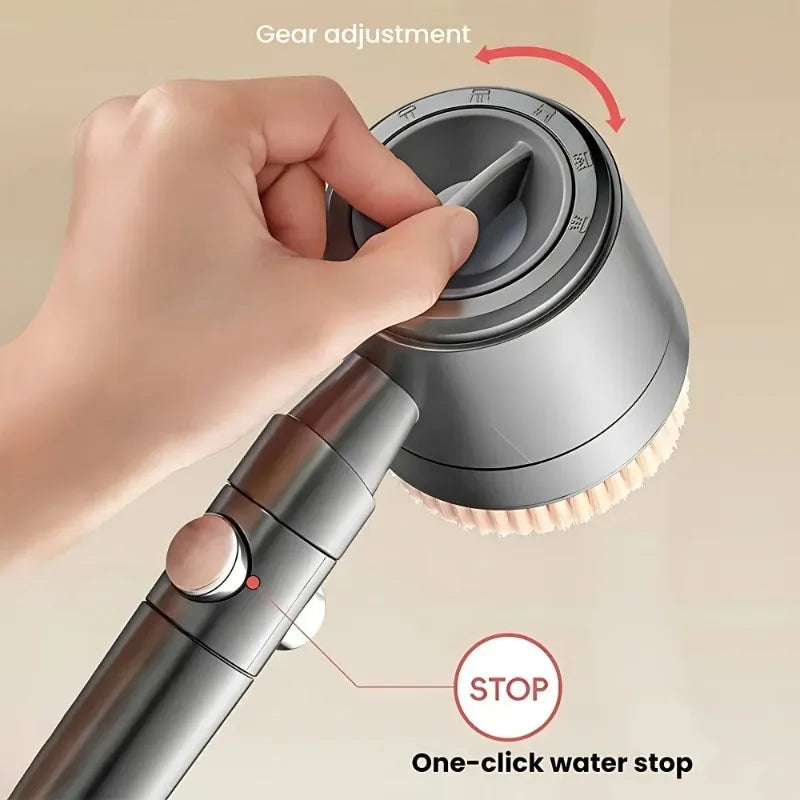 5 Modes Handheld Filter Shower Head Turbocharged High Pressure Spa Nozzle with One Key Stop Scratch Resistant Water Saving