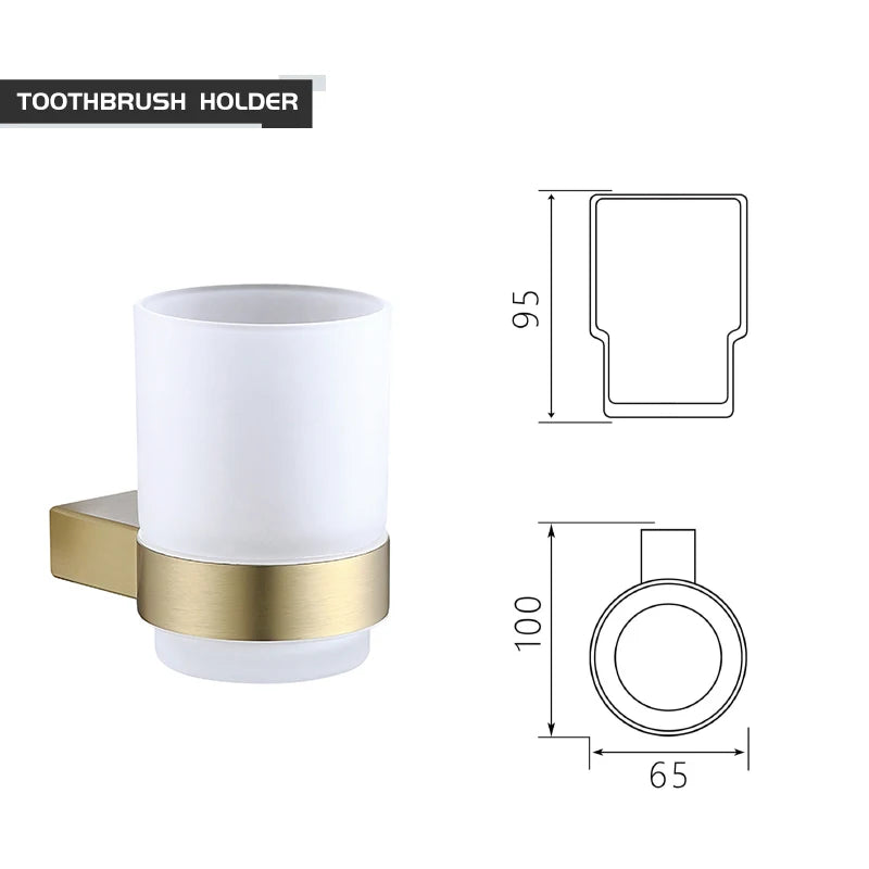 Bathroom Accessories Hardware Set Brushed Gold Robe Hook Towel Rail Bar Rack Toilet Brush Tissue Paper Holder Soap Dish Shelf