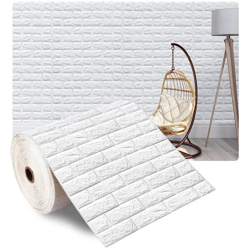 70cm*1/2/5/10m Brick DIY Wallpaper Foam Panels 3D Wall Stickers Self-adhesive Home Decor Living Room Kitchen Decor