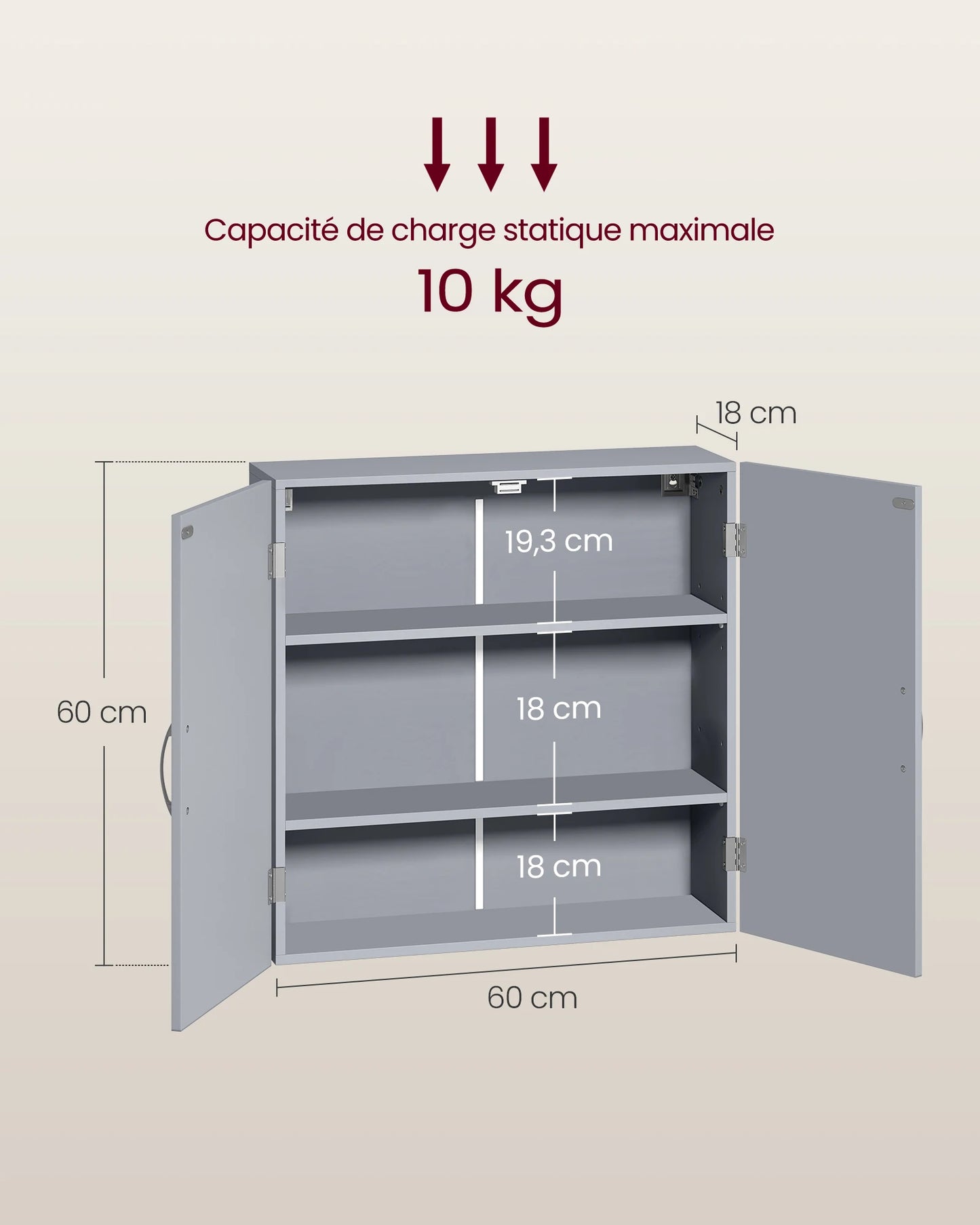 VASAGLE Bathroom Wall Cabinet with Adjustable Shelves 18 x 60 x 60 cm