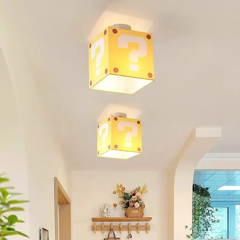 Yellow Question Mark Ceiling Lamp Creative Children's Room Light For Bedroom Boys Girls Room Aisle Fabric Linen Ceiling Lights