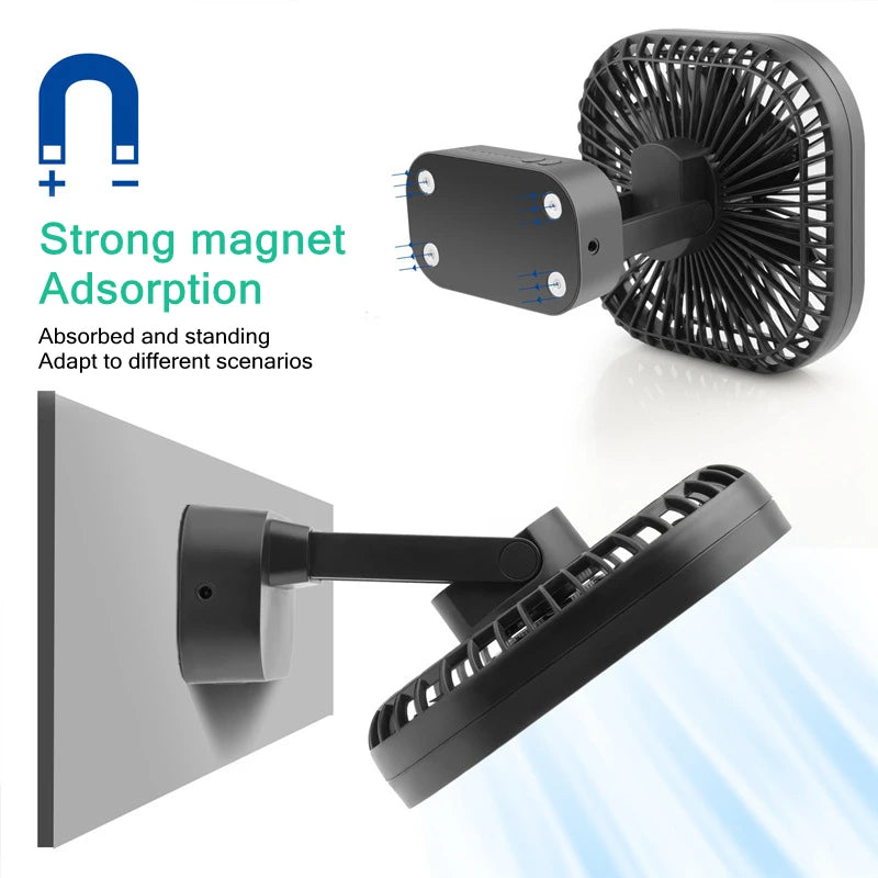 Rechargeable Mini USB Fan, 7 Blades Strong Wind, 3 Speeds & Timer, Portable Quiet Personal Fan for Office Desk, Camping, Outdoor