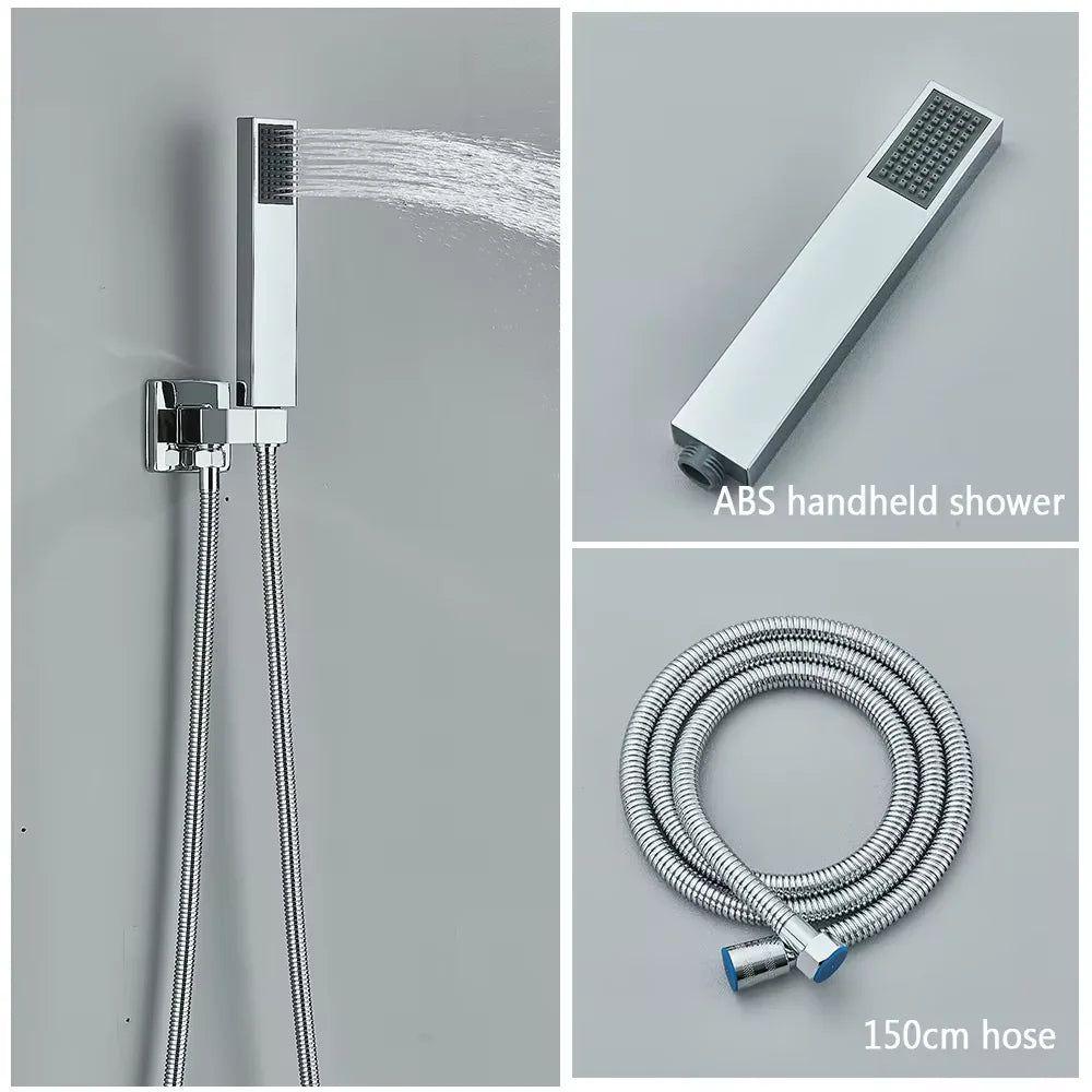 Chrome Rainfall Shower Faucet Set Bathroom Stainless Steel Wall Mounted Concealed 16 Inch Shower System Hot Cold Water Mixer Tap